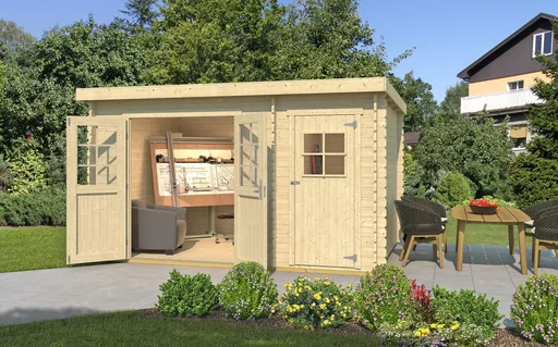 "Garden house 254 Gr.2, 394 x 296 x 222 cm, wall thickness 28 mm, double door, with 2nd room single door image"