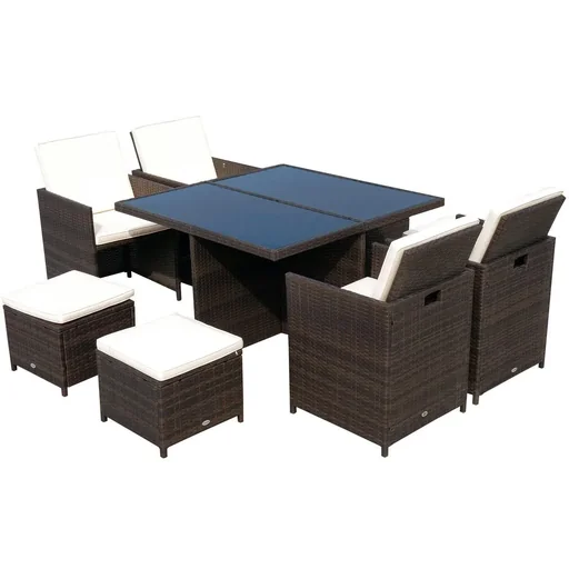 "Polyrattan seating group dining set 21 pcs, with cushions aluminum brown image"