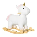 2-IN-1 Rocking Horse with Wheels Unicorn Design Plush Rocking Animal Baby Swing Toy for 36-72 Months Children White 6