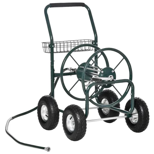"Hose trolley for garden hoses up to 70 m (15 mm hose diameter) with storage basket made of steel and nylon, 83 x 60 x 92.5 cm image"