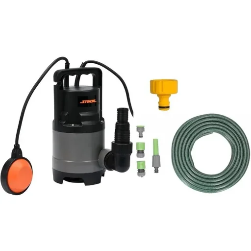 "Submersible pump - 400W - 8,000 l/h WITH 15-meter garden hose including nozzle and fittings AND 1" tap. image"