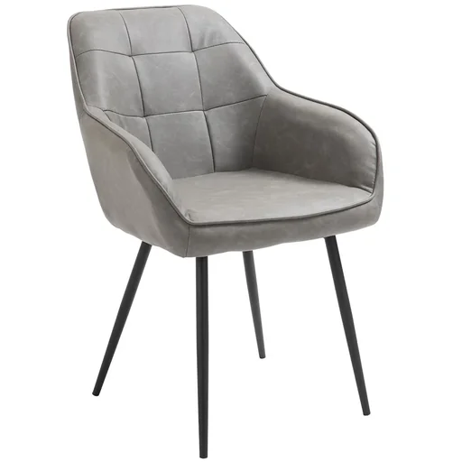 "Dining chair with backrest armrest modern kitchen chair armchair for tall people artificial leather foam metal gray image"