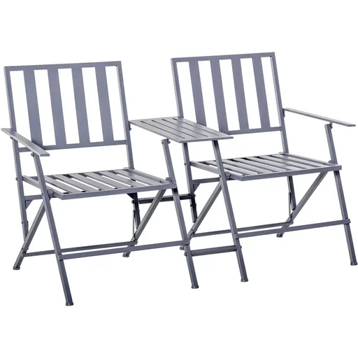 "Double garden chair with folding table grey image"