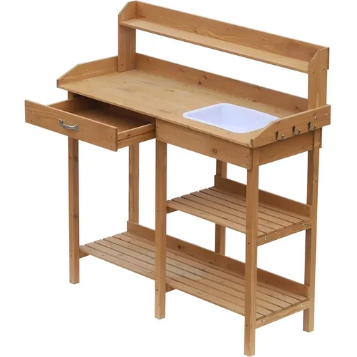 "Gardening table with natural tub image"