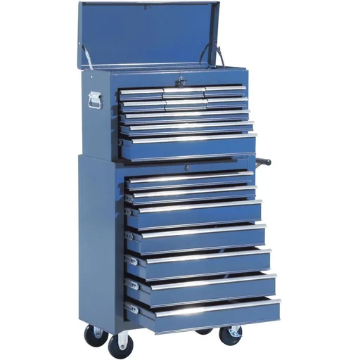 "Mobile workshop trolley, lockable with 16 drawers, blue image"