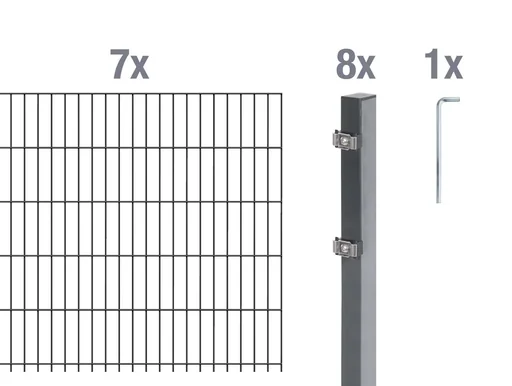 "Double rod mesh fence complete set, hot-dip galvanized, height 160 cm, length 14 m image"