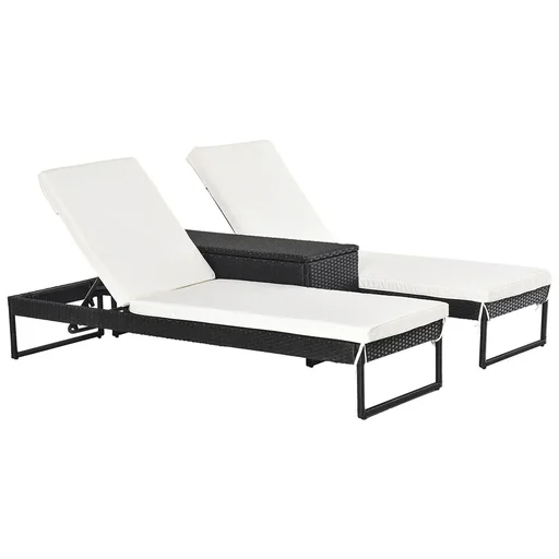 "Three-piece set sun lounger with adjustable backrest garden lounger tea table flame-retardant upholstery metal PE rattan image"