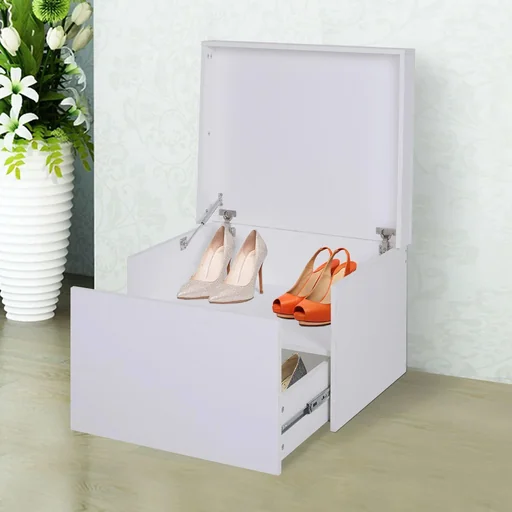 "Shoe cabinet shoe rack shoe bench with drawer and flap wood white 70 x 60 x 42 cm image"
