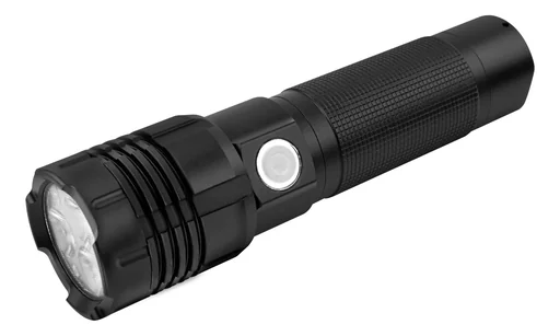 "Professional LED metal flashlight with 3x10W high-performance LEDs and a special lens, rechargeable image"