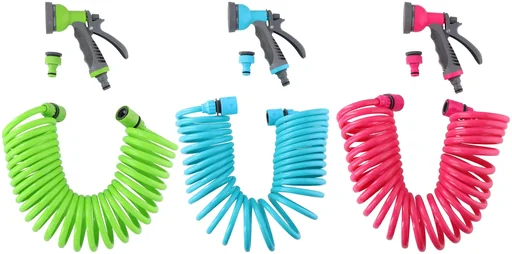 "Spiral garden hose set - 7.5 m with hand shower, color-sorted image"
