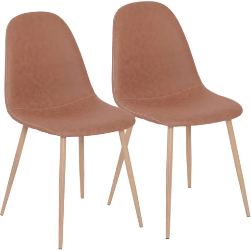 "Set of 2 dining room chairs, kitchen chairs with backrest, upholstered armchairs, metal legs, brown image"