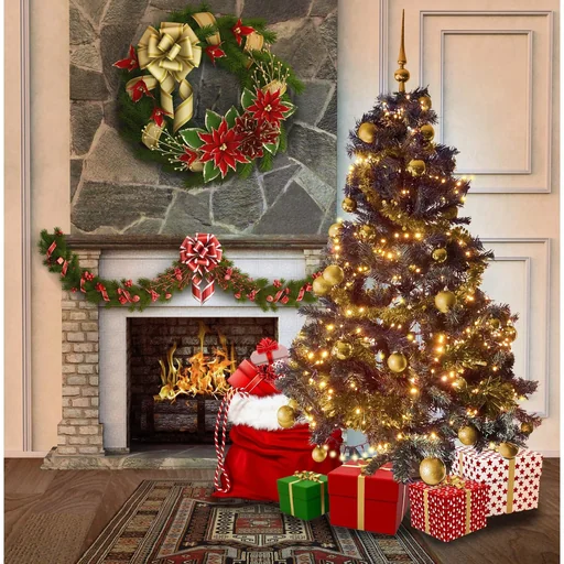 "Black Forest Christmas tree package 180cm gold + Christmas balls + Christmas lights + Christmas garland + spades image"