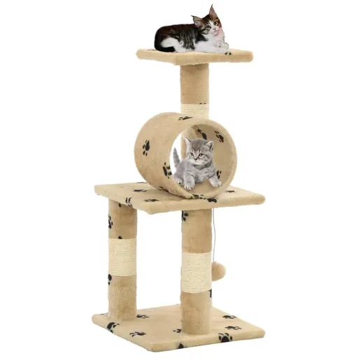 "Sisal scratching post for cats 65 cm footprints beige image"