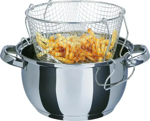 "Universal frying/cooking pot, 3-piece, frying basket + glass lid image"