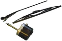 Windscreen wiper motor, wiper arm and wiper blade in a set