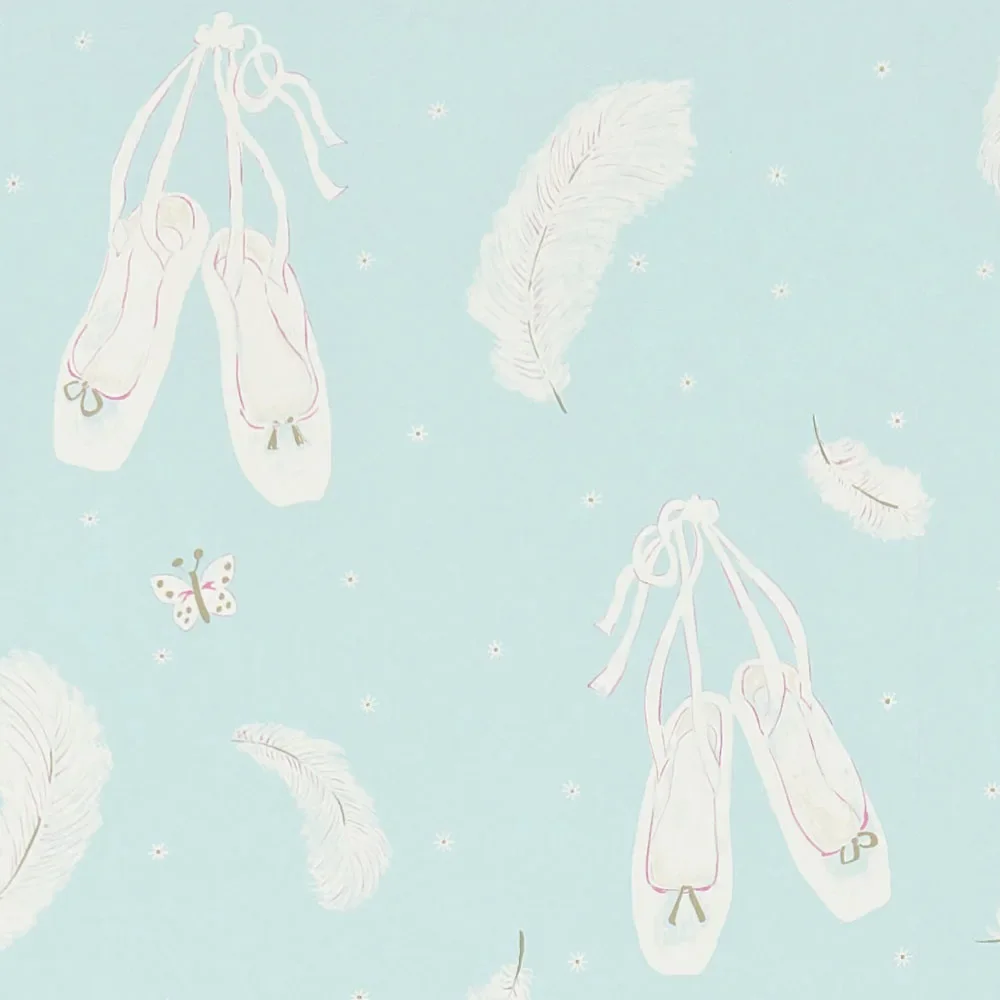 "Little Sanderson Abracazoo motief stof balletschoentjes lichtblauw aqua image"
