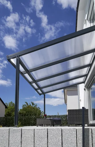 "Patio roof Premium, anthracite, 4102 x 4060 mm - Polycarbonate multi-wall sheets 16 mm, white striped image"