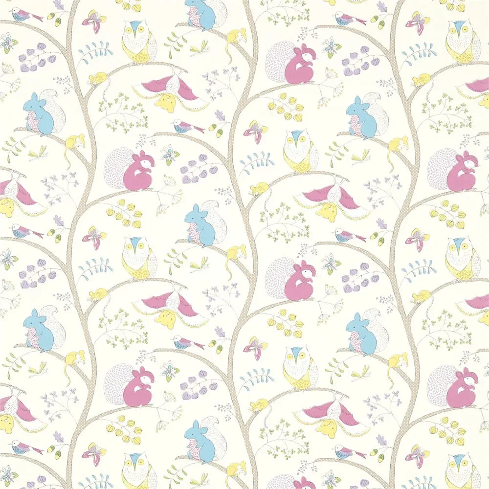 "Little Sanderson Abracazoo motief stof boom dieren roze blauw image"