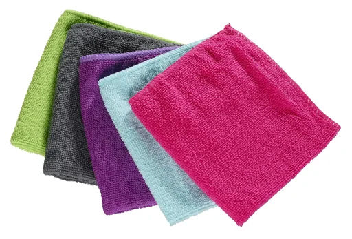 "Microfiber cloths in a set of 5, color-sorted image"