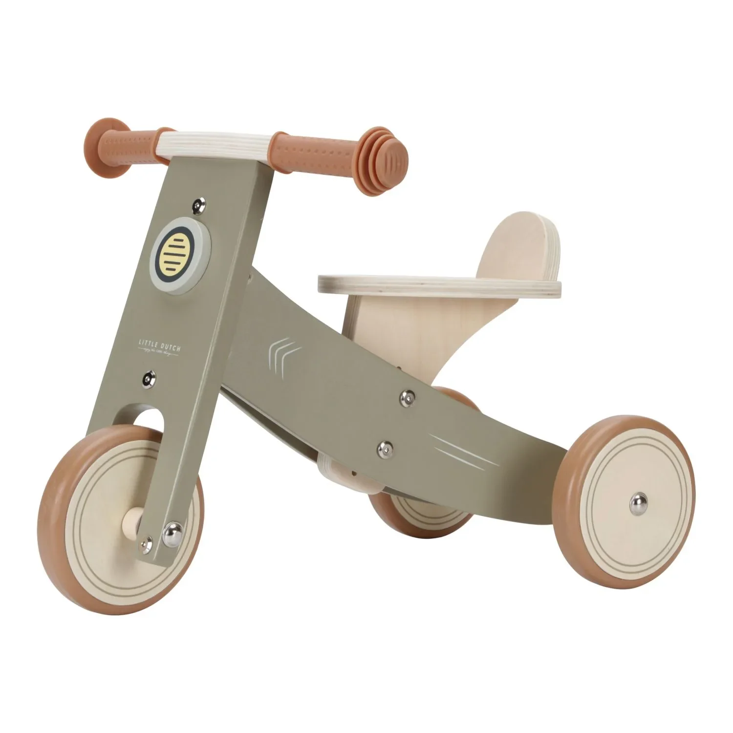 "Little Dutch Houten driewieler Olive: met rubberen handgrepen en veiligheidsbanden image"