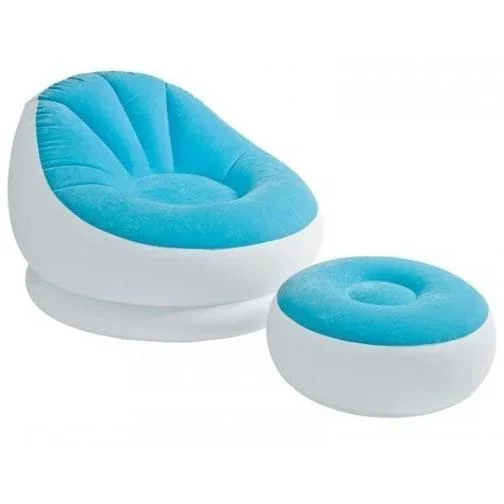 "Inflatable armchair with ottoman blue image"