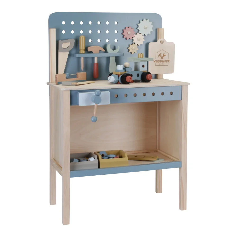 "Little Dutch werkbank kinderen, speelgoed gereedschap - hout, blauw image"