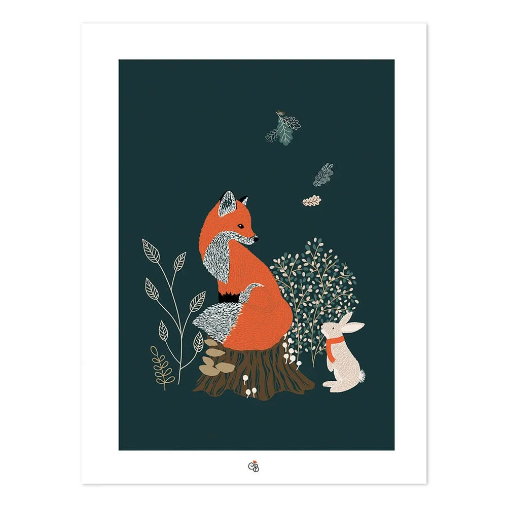 Lilipinso poster vos en konijn in het bos donkergroen