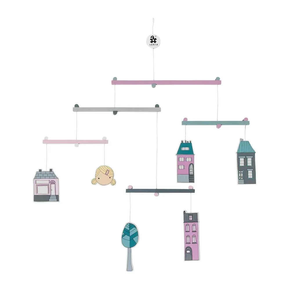 "Sebra houten baby mobiel city girl image"