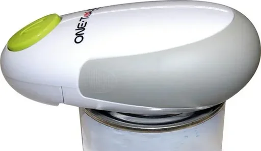 "Fully automatic safety can opener, white/green image"