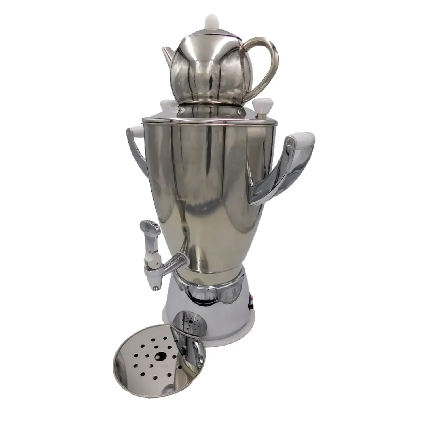 Samovar met Theepot, Russische Theeketel Elektrisch - Premium, SAMORAI 1, Zilver
