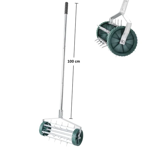 "Rolling lawn aerator image"