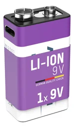Lithium-ion 9V E-Block accu USB-C 1 stuk, veiligheidsuitschakeling
