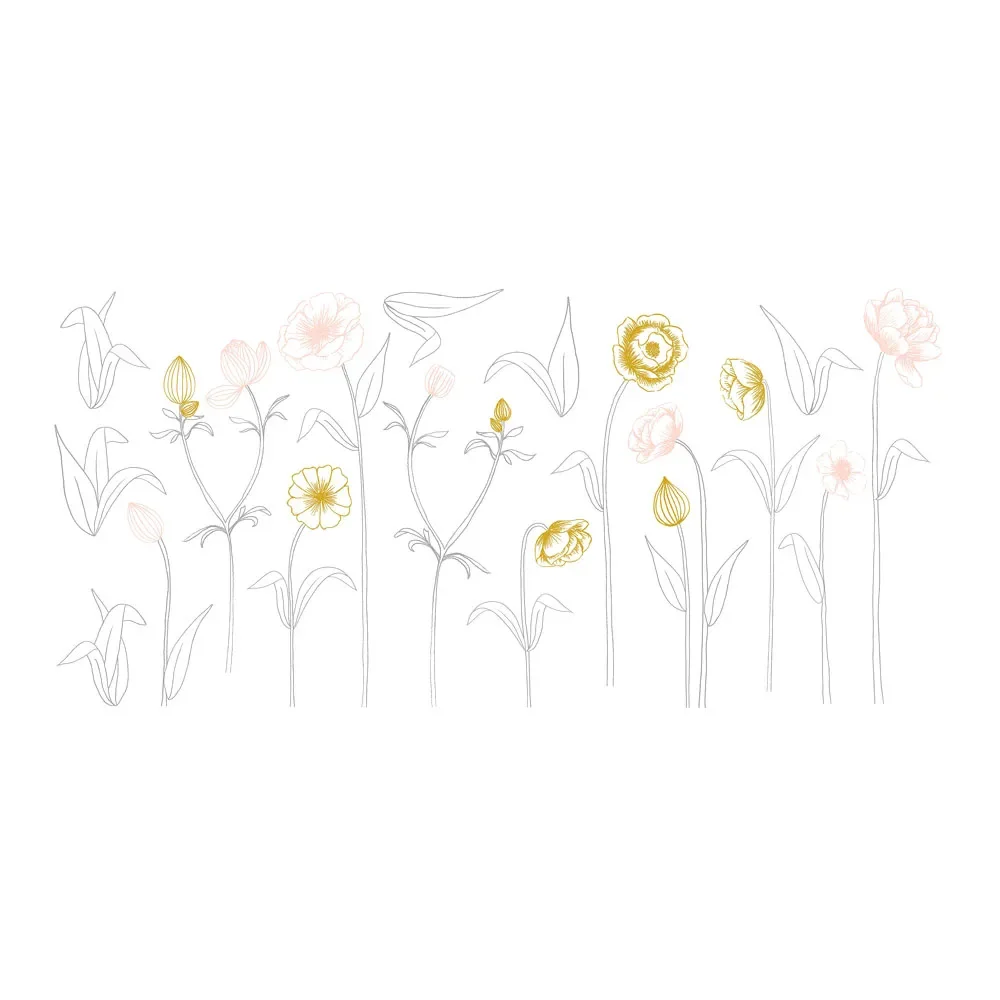 "Lilipinso muursticker XL bloemen met steel roze grijs oker image"