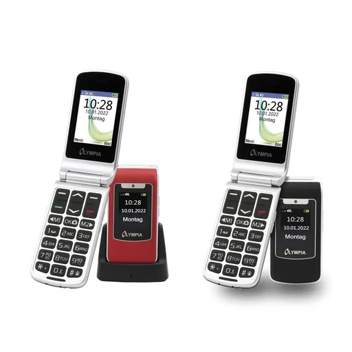 "Large-button flip phone 4G with emergency call button, USB-C port, black image"
