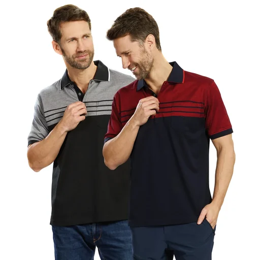 "Buttoned polo shirt, color navy/red, size L image"