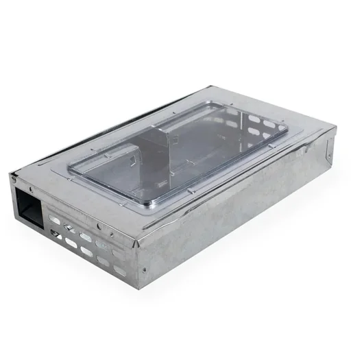"Mousetrap multiple catch system, galvanized with window image"