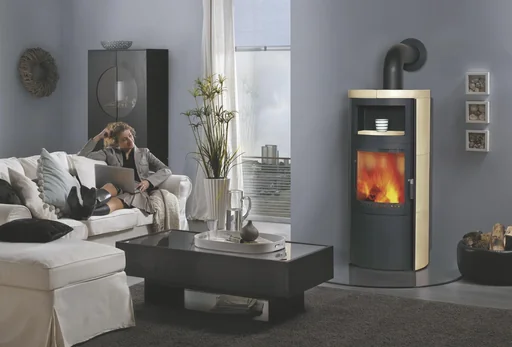 "Vito WW ECOplus (8.4 kW) cream wood-burning stove, fine dust filter, continuous burning, automatic, external air supply, hot water image"