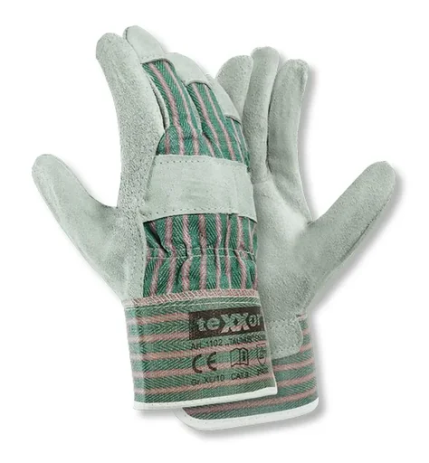 "Cowhide split leather gloves Taunus green/red, 5 pairs, size 10 image"