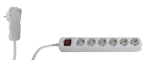 "3-way protective contact power strip with switch and flat plug image"