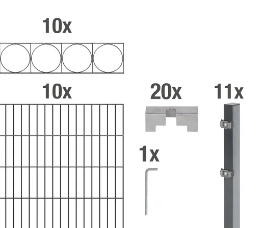 "Double rod mesh fence sets anthracite with decorative element "Oslo"", length: 20 m, height: 160 cm image"