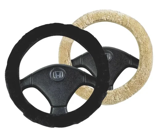 "Lambskin steering wheel cover, camel image"