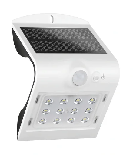 "Solar LED light with motion detector, white image"