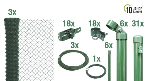 "Chain link fence as a complete fence set, for setting in concrete, green, height 80 cm, length 75 m image"