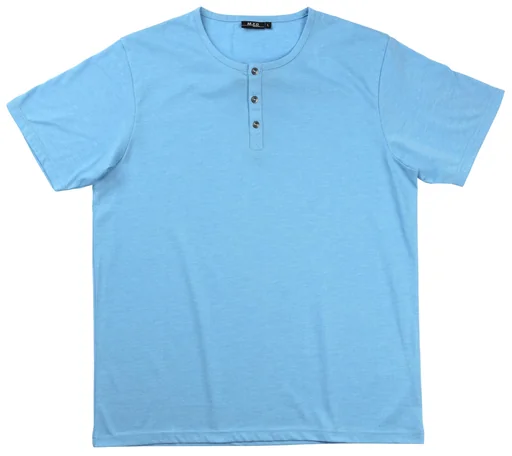 "T-shirt with button placket, color blue/melange, size 2XL image"