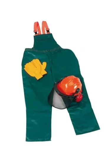 "Cut protection safety starter set: trousers size 54, helmet, gloves image"