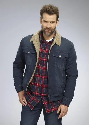 "Denim jacket with teddy lining, color denim blue, size L image"