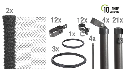 "Chain link fence as a complete fence set, for setting in concrete, anthracite metallic, height 100 cm, length 50 m image"