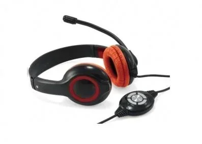 "Headset USB 2m cable, microphone, remote control stereo red image"