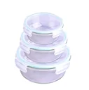 Glass food storage container with microwave lid, round, 400 ml