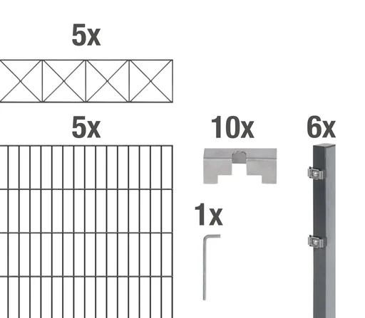 "Double rod mesh fence sets anthracite with decorative element "Nexus", length: 10 m, height: 160 cm image"